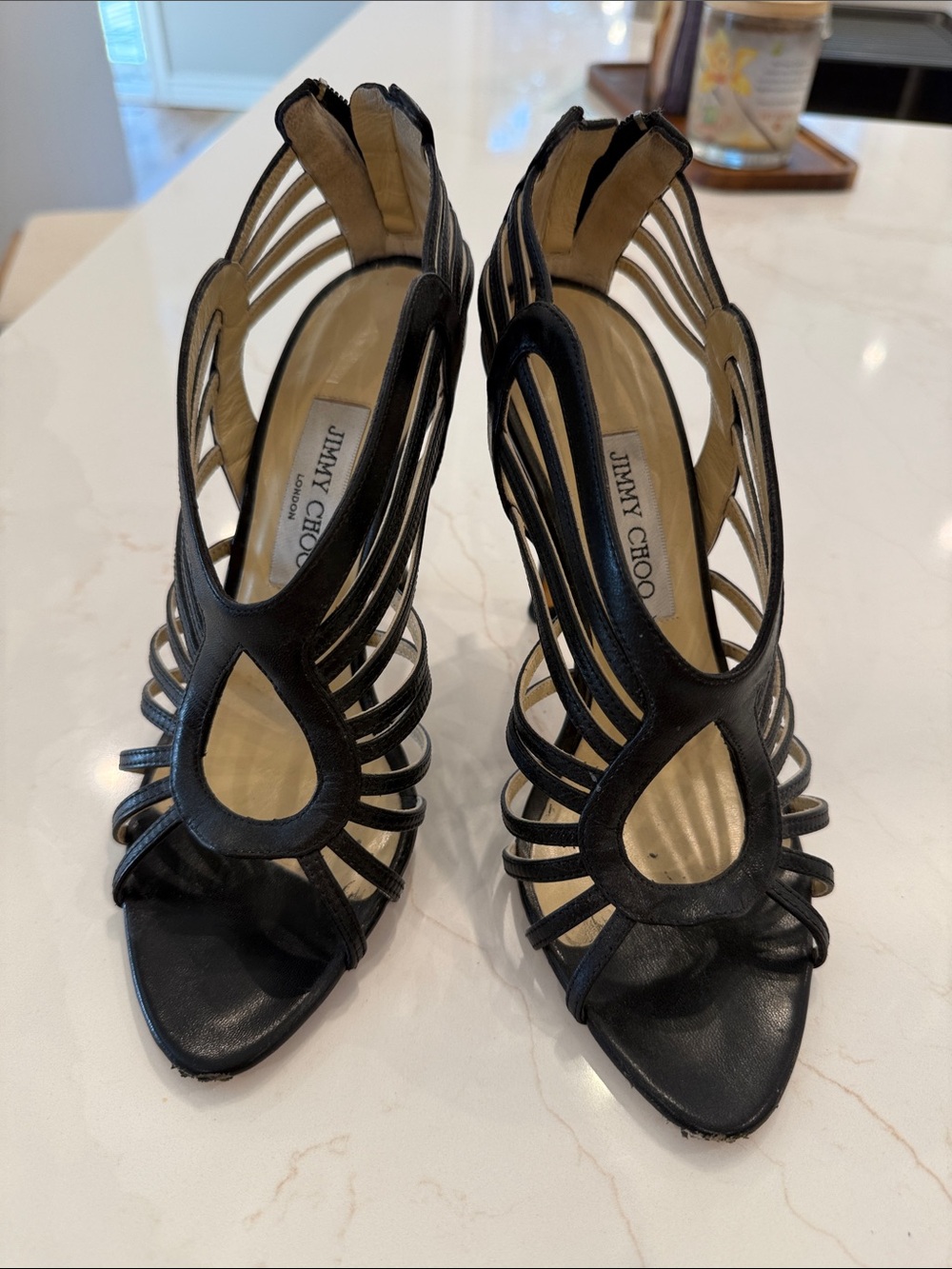 Jimmy Choo Black Strappy Cutout High Heels